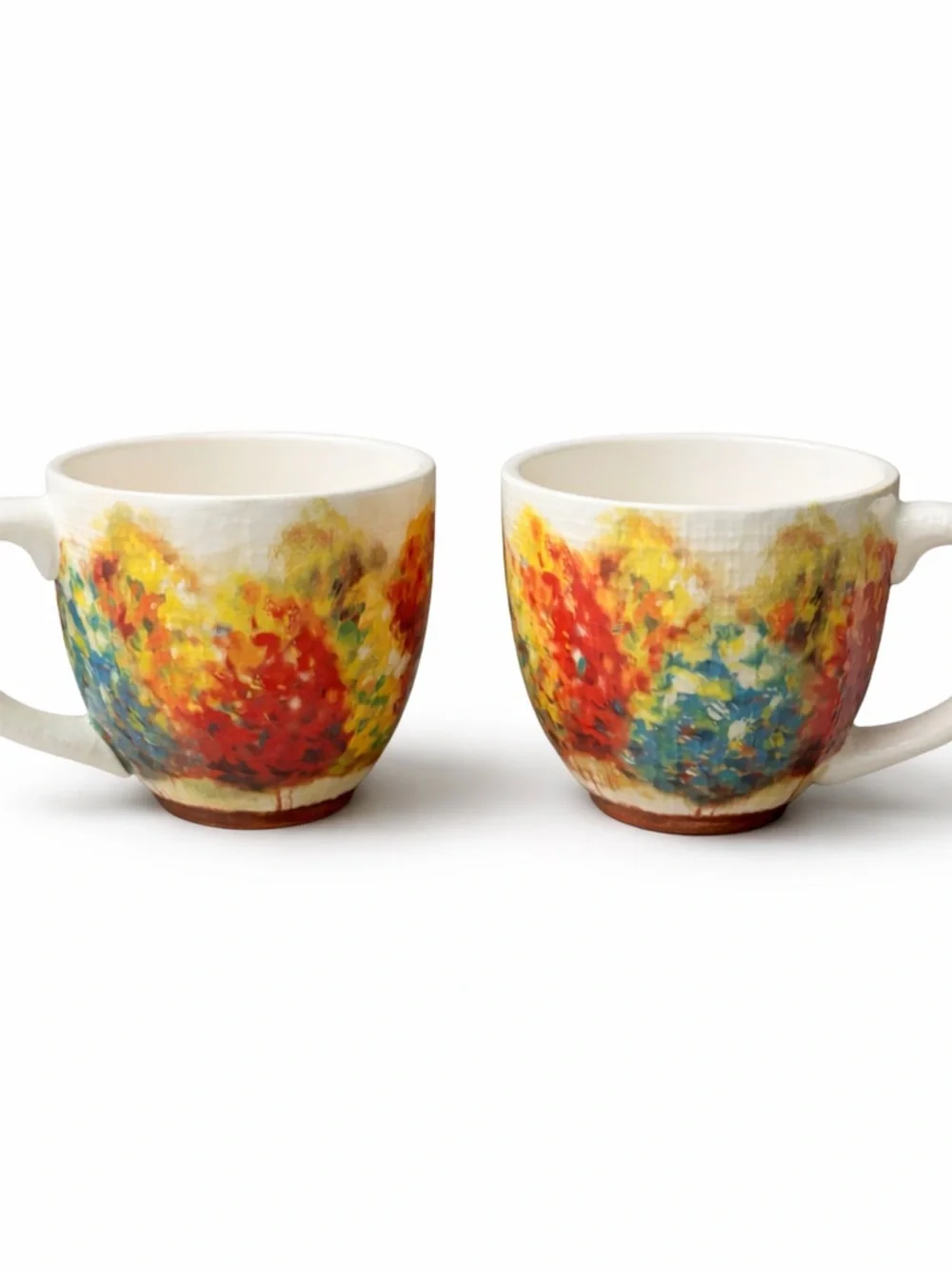 Pier 1 Imports Hand Painted Ironstone Mug Set Colorful Floral Coffee Cups